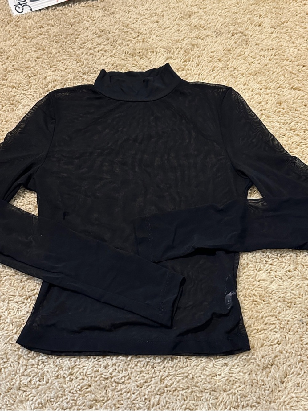 SHEIN Black Long Sleeve Sheer Mock Neck Top